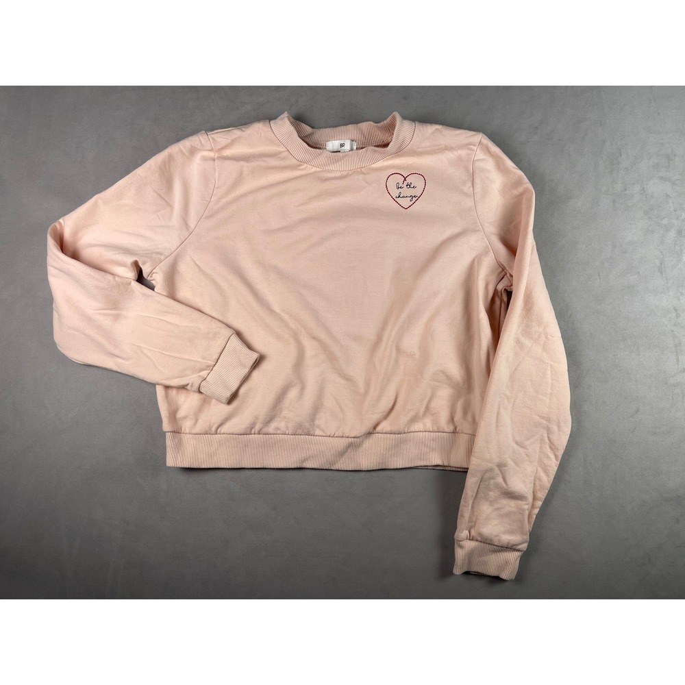BP Nordstrom Pink Be The Change Heart Embroidered Crewneck‎ Sweatshirt Small